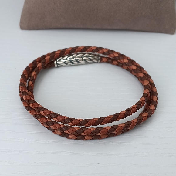 David Yurman Brown Leather Sterling Silver Chevron Triple Row Wrap Brace… - Picture 4 of 4